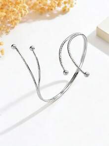 1pc Fashionable Personalized Asymmetrical Geometric Open Adjustable Metal Arm Cuff Bracelet For Women, Suitable For Music Festivals, Dance Parties And Events - Silver - View 3