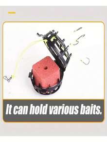 1pc Carbon Steel Anti-Slip Bait Cage, 100pcs Scented Fishing Pellets, Includes 6 Durable Carbon Steel Swivel Hooks, Adjustable Weight Bait Holder, Enhances Fishing Efficiency And Success Rate - Black - View 6