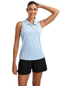Women's Sleeveless Golf Polo Shirts, Quarter-Zip Tennis Tank Top, Moisture-Wicking Athletic Shirt, Ideal For Tennis, Yoga, And Outdoor Activities - 淺藍色 - 查看 4