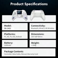 TOPWOLF Wireless Game Controller Compatible With PC/Switch, With LED Screen, L2R2 Hall Sensor, 3D Joystick Game Pad - View 10