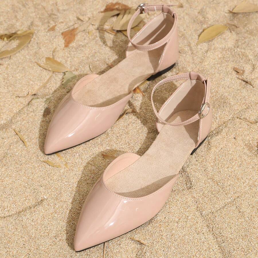 Women's Pointed Toe Hollow Out Flat Shoes - Nude - View 1