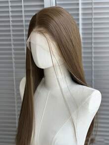 棕色蕾丝前假发，女士款，24英寸长直发，13*4蕾丝，高品质合成蕾丝假发，自然日常佩戴 - 彩色 - 查看 2