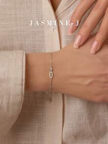 1pc S925 Sterling Silver Geometric Cubic Zirconia Square Bracelet, Minimalist Elegant Design, Suitable For Women's Daily Wear, Mother's Day Gift - Multicolor - View 13