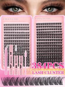 384/644 PCS DIY Lash Extension Kit, Mixed Length 10-18mm Spikes Cluster Lashes, Reusable C Curl Individual Lashes, Manga Faux Mink Volume False Eyelashes With Lash Glue Set - Pink - View 6