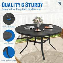 Round Outdoor Dining Table For 6, Weather Resistant Garden Table For Patio - 黑色 - 查看 5