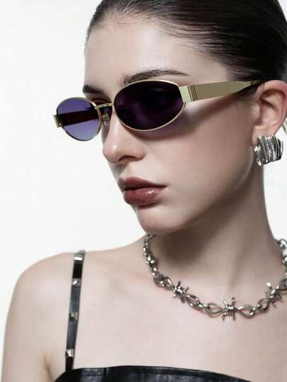 Gafas de moda de metal ovaladas con estilo retro, visera de verano casual para viajes al aire libre y playa, accesorio de moda callejera de vuelta al colegio, regalo del Día de la Madre