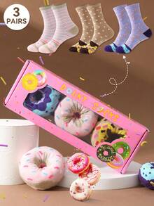 3 Pairs Of Colorful Mid-Calf Gift Socks, Unisex Couples Gift Box, Soft Donut-Themed Novelty Socks, Imaginative Food-Inspired Creative Design, Comfortable & Versatile, Suitable For Birthday, Valentine's Day, Easter, Ramadan, Date, Family Gathering, Party, Holiday, Unique Fashion Casual Everyday Wear - Multicolor - View 11
