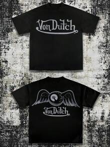 Double-Sided Vonn Dutch Printing Men's T-Shirt Men's Short-Sleeve T-Shirt100% Cotton Fabric Soft & Skin-Friendly Unisex Style Gifts For Spring Festival, Valentine's Day, St. Patrick's Day & World Cup Vonn Dutch Dragon Print Men T Shirt Classic Americana Style Graphic Tee Streetwear Fashion Casual Wear For Car Enthusiasts And Vintage Culture Lovers - Black 9 - View 1