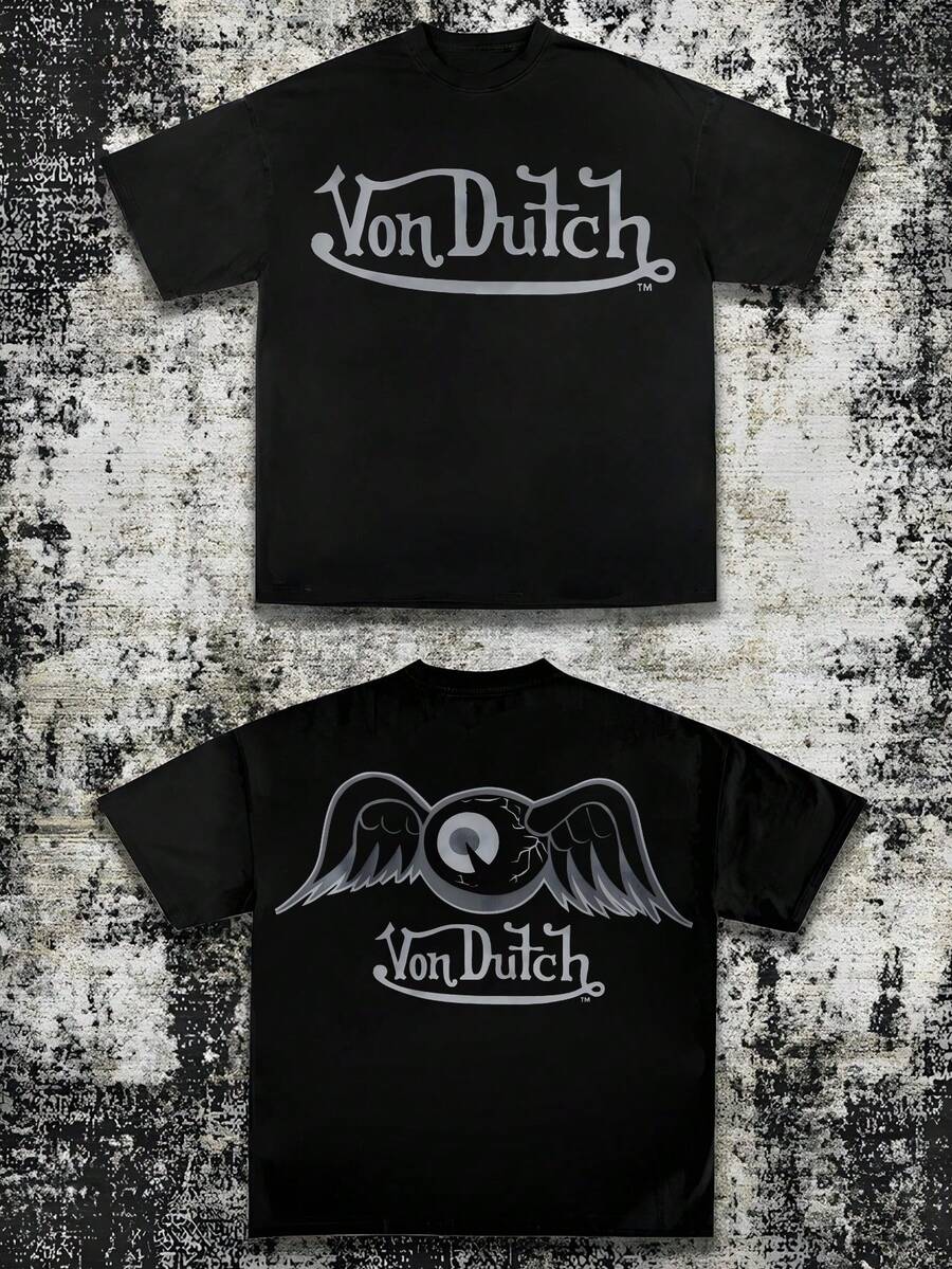 Double-Sided Vonn Dutch Printing Men's T-Shirt Men's Short-Sleeve T-Shirt100% Cotton Fabric Soft & Skin-Friendly Unisex Style Gifts For Spring Festival, Valentine's Day, St. Patrick's Day & World Cup Vonn Dutch Dragon Print Men T Shirt Classic Americana Style Graphic Tee Streetwear Fashion Casual Wear For Car Enthusiasts And Vintage Culture Lovers - Black 9 - View 1