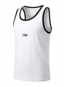 Áo tank top nam màu trắng in chữ, thích hợp mặc đi làm hàng ngày. - trắng - Xem 3