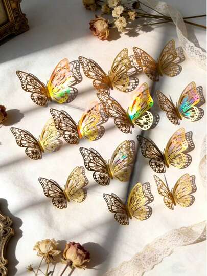 12pcs/Set 3D Ombre Butterfly Wall Stickers, Suitable For Cake Decoration, Wedding Decoration, Living Room Home Decor, Stickers, Wall Decals, Vinyl Stickers, Home Decor, Spring Decorations, Refresh Your Home, Classroom Decor Stickers, Birthday, Graduation, School Decoration, Surprise, Dorm Decor, Back To School, Room Decor, School Supplies, Christmas And Other Holiday Gifts