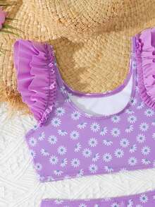 Bộ đồ bơi 2 mảnh mùa hè cho bé gái, gồm áo tankini in họa tiết toàn thân và quần tankini tam giác. - Nhiều màu - Xem 5