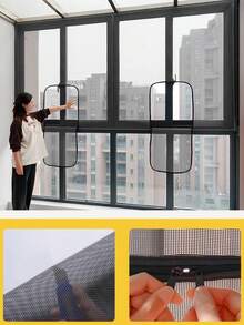 1 Piece,U-Shaped Zipper Screen Window,Self-Adhesive And Reusable Mosquito Nets For Windows, Anti-Mosquito Window Screens, Tulle, In Summer Washable Mesh,Insect Mosquito Nets For Window Screen Mesh Tulle Invisible Black Fiberglass Against Mosquitoes And Flies - Black, Middle and Lower U - View 4