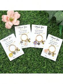 1个蜜蜂主题感谢钥匙扣，蜜蜂图案教师节贺卡，适合作为生日、婚礼、教师节和毕业礼物，带有拥抱图案和蜜蜂设计，返校季汽车装饰挂件，可爱哥特式Y2K风格 - 彩色 - 查看 4