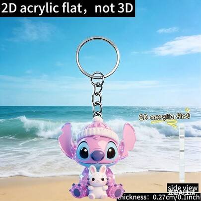 Disney [2D Flat] 1PC, New Acrylic, Cute Stitch Pattern Hugging A Bunny, Novel Keychain, Keyring, Holiday Gift Decorative Key Pendant, Car Keychain, Backpack And Wallet Keychain. Movie Fans' Merchandise, 2D Flat, Holiday Gifts, Home Decoration
