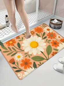 1 pièce Tapis de porte à motif floral orange clair, tapis de salle de bain moderne antidérapant et absorbant, tapis de salon, de chambre à coucher et d'entrée, tapis d'extérieur, gratte-pied d'entrée, tapis de sol à imprimé floral, décoration de marguerite, tapis lavable et durable, imperméable, décoration de maison de campagne, ameublement doux de couleur crème, décoration de hall d'entrée nordique - Fondation Daisy - Voir 7