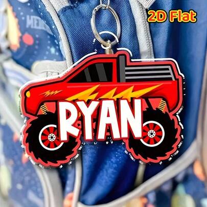 2D Personalized Monster Truck Backpack Tag - Custom Backpack Label, Monster Truck Name Keychain, Backpack Pendant, Essential Back To School Gift For Children, Students And Truck Enthusiasts, Durable And Fun Accessory