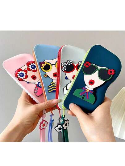 创意卡通可爱时尚眼镜收纳盒，女士便携式眼镜盒，DIY硅胶时尚眼镜袋