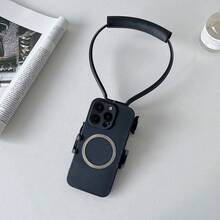 1件裝黑色掛頸手機支架，可快速切換橫向與縱向模式，適用於運動攝影機，可掛在脖子上隨時隨地拍攝，懶人必備手機支架 - 手機掛脖支架 - 查看 6