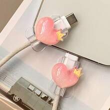 2个可爱透明爱心皇冠设计数据线保护套，20W通用Type-C安卓充电线礼品 - 彩色 - 查看 5