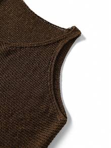 Áo vest len không tay dáng rộng, khoét lỗ, thời trang dành cho nam, phong cách nghỉ hè. - màu nâu - Xem 5