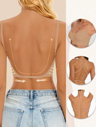 Women's Seamless Backless Bra, Backless Design, Sexy Summer Bra, Bridal Bra, Comes With 3 Adjustable Shoulder Straps, Comfortable & Breathable, Suitable For Weddings, Formal Occasions, Pairing With Camisoles