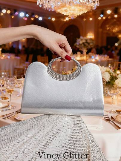 Silver Glitter PU Leather Evening Bag, Perfect Clutch Bag To Match Formal Dress For Gala, Party, Wedding