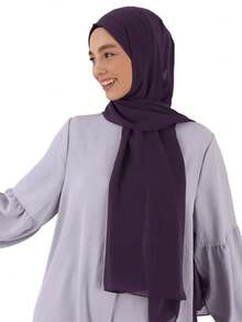 1pc Women Abaya Accessories Solid Color Chiffon Scarf Simple & Fashionable Wrap Accessories Women Soft Hijab,Women - 紫羅蘭色 - 查看 6