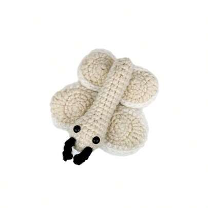 1pc Beige & White Handmade Crochet Butterfly Plush, Cute Style, Knitted Material, 3D Shape, Desk Decor, Suitable For Birthdays, Children's Day, For Decorating Bedroom, Living Room, Bathroom