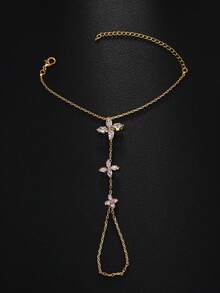 1件闪亮四叶草水晶全指手链，女士沙滩度假饰品 - 金色 - 查看 2