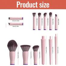 BS-MALL 旅行便携可拆卸化妆刷套装，柔软刷毛，精准上妆，包含眼影刷、遮瑕刷、高光刷、粉底刷、腮红刷 - 粉色 - 查看 4