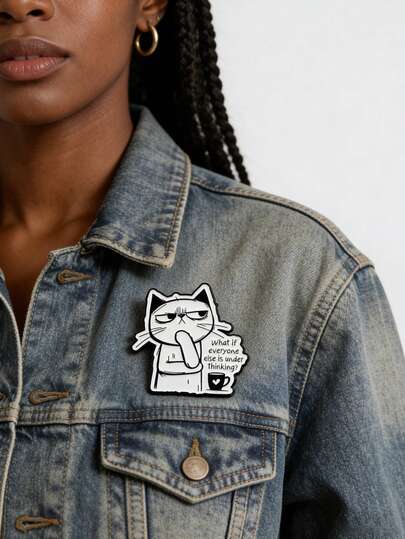 1pc "What If Everyone Else Is Underthinking?" Enamel Pin Cute Cat Brooches Lapel Pins Badge Clothing Accessories Funny Jewelry Gifts