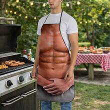 1pc Men's Muscle Pattern Apron, Creative Fitness Themed Kitchen Apron, Muscle, Chest, Abs Design, Cooking, Baking, BBQ Protective Apron - A - View 7