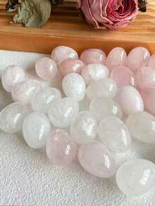 QYDCX Natural Egg-Shaped Crystal, White Quartz And Rose Quartz Amulet DIY Jewelry Crystals, Chakra Balancing Natural Polished Egg-Shaped Gemstone Set, Wholesale, Perfect Birthday And Easter Exclusive Gift - Rose Quartz + White Quartz - View 4