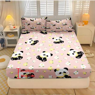 2/3件套家用纺织床上用品套装，花熊猫图案床单套装，涤纶材质，数码印花，弹性全包设计，适用于卧室、宿舍、青少年，节日送给父母的礼物，四季皆宜。