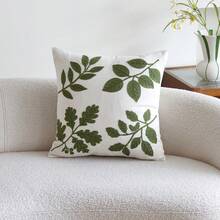 1pc Green Leaf Embroidered Throw Pillow Cover, Suitable For Indoor Decor, All Season Cushion Cover, Pillow Insert Not Included - Green - View 11