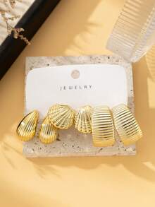 2/6/18pcs Gold-Tone Fashion Earring Set, Stylish & Elegant, Suitable For Daily, Party, Travel Wear - Gold - View 10