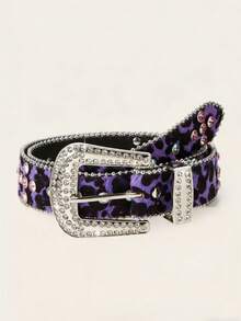 Designer BB Belt, Simon Style Crystal Cross Rhinestone Decor Belt, Suitable For Summer, Autumn, Halloween, Autumn/Winter, Ideal For Casual, Outdoor, Sports, Vacation, Graduation Gift, Birthday Gift And Daily Wear For Teenagers, Young Adults, Men - Multicolor - View 5