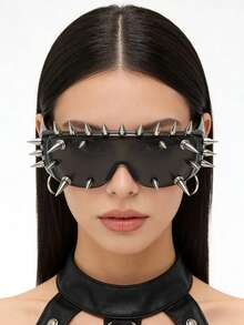 1pc Punk Style Rivet Fashion Glasses, Exaggerated Dark Aesthetic Design Unisex Party Glasses, Suitable For Personalized Parties, Music Festivals, Fashion Street Shooting, And Styling Displays - Black - View 1