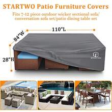 STARTWO - Fundas para muebles de patio impermeables antirayos UV resistentes a los desgarros 500D de 7 a 12 asientos para sofá seccional y sillas de mesa 110 x 84 x 28 pulgadas color gris - Gris - Ver 2