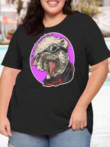 Little Dogpool Oversize Women T Shirt Animals Lover Cute Animals Deadpool Dog Dog Lover Funny Women's Plus Size Oversize T Shirt - 黑色 - 查看 1