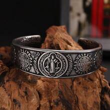 St Benedict Exorcism Medal Cuff Bracelet, Stainless Steel Christian Catholic Roman Cross Bangle, Patron Saint Amulet Medal Jewelry - One Size - View 3