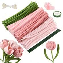 400Pcs DIY Flower Making Kit, 4 Assorted Colors Pipe Cleaners Bulk, Include 400Pcs Flower Making Kit, 20pcs Floral Wires, 1roll Gardening Tape, 1 Silk Ribbon, Chenille Stems For DIY Flower Making Kit, Creative Flower DIY - 30 cm / 11.8 Inches - View 6