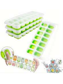 1pc Silicone Ice Cube Tray, Easy Release & Flexible, 14 Grids, Leak-Proof, Removable Lid, Stackable, Kitchen Tool - Multicolor - View 5