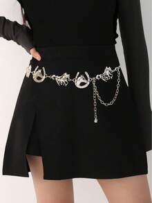 1 pieza Cinturón de mujer con estilo vintage de patrón floral bohemio y occidental, con decoración de metal en forma de U con dos caballos, adecuado para vestidos de verano, cadenas de cintura, cadenas corporales, cinturones de cintura, cinturones de cadena - XY1180 - Ver 21