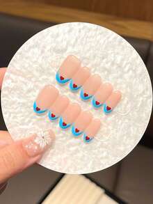 10PCS Handmade Glitter Cat Eye Heart-Shaped French Minimalist Short Press On Nails Suitable For Women, Girls, And Students In Daily Life, Dance Parties, Gatherings, And College Style Press On Nail Art With Jelly Glue And Rubbing Strips As A Gift. - Multicolor - View 6