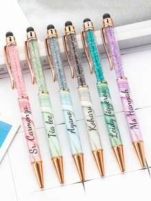 Stilou tactil rotativ cu cristal cu logo personalizat, stil metalic cu model de marmură multicolor, stil cu membrană imprimată prin transfer termic pentru birou și studenți, stil tactil cu cristal cu dublă utilizare, cadou promoțional corporativ pentru afaceri, cadou pentru întoarcerea la școală, cadou pentru profesori - Multicolor - Vizualizare 2