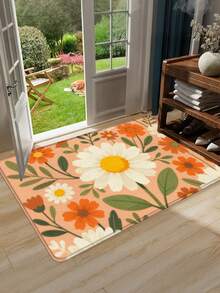 1 pièce Tapis de porte à motif floral orange clair, tapis de salle de bain moderne antidérapant et absorbant, tapis de salon, de chambre à coucher et d'entrée, tapis d'extérieur, gratte-pied d'entrée, tapis de sol à imprimé floral, décoration de marguerite, tapis lavable et durable, imperméable, décoration de maison de campagne, ameublement doux de couleur crème, décoration de hall d'entrée nordique - Fondation Daisy - Voir 2