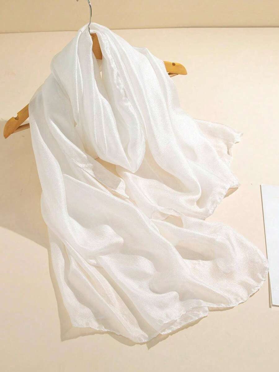 1 chiếc khăn quàng cổ mềm mại, nhẹ, màu trơn - trắng - Xem 1