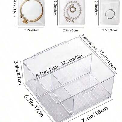 4-In-1 Waterproof Jewelry Storage Box, Convenient To Carry And Store With 60 Portable Anti-Tarnish Jewelry Bags, Transparent Jewelry Box Organizer, Travel Jewelry Box Suitable For Earrings/Rings/Necklaces, Ideal For Women & Girls